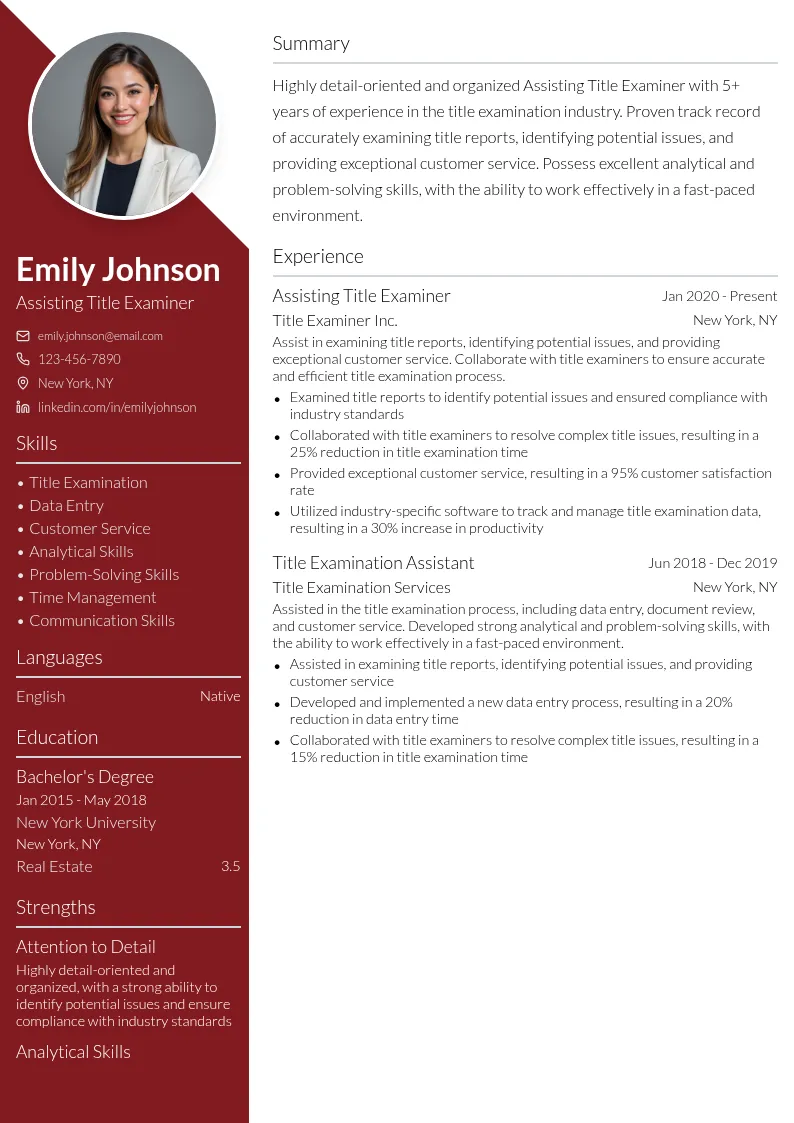 Assisting Title Examiner resume example