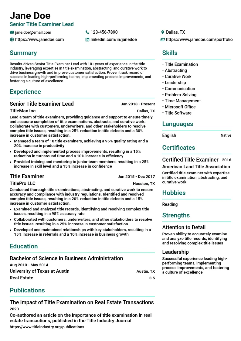 Senior Title Examiner Lead resume example