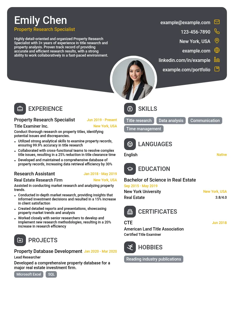 Property Research Specialist resume example