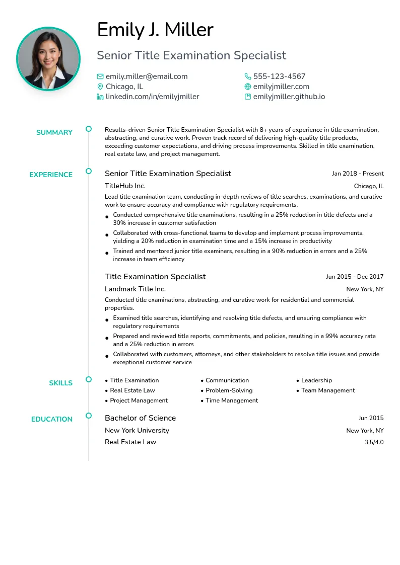 Senior Title Examination Specialist resume example