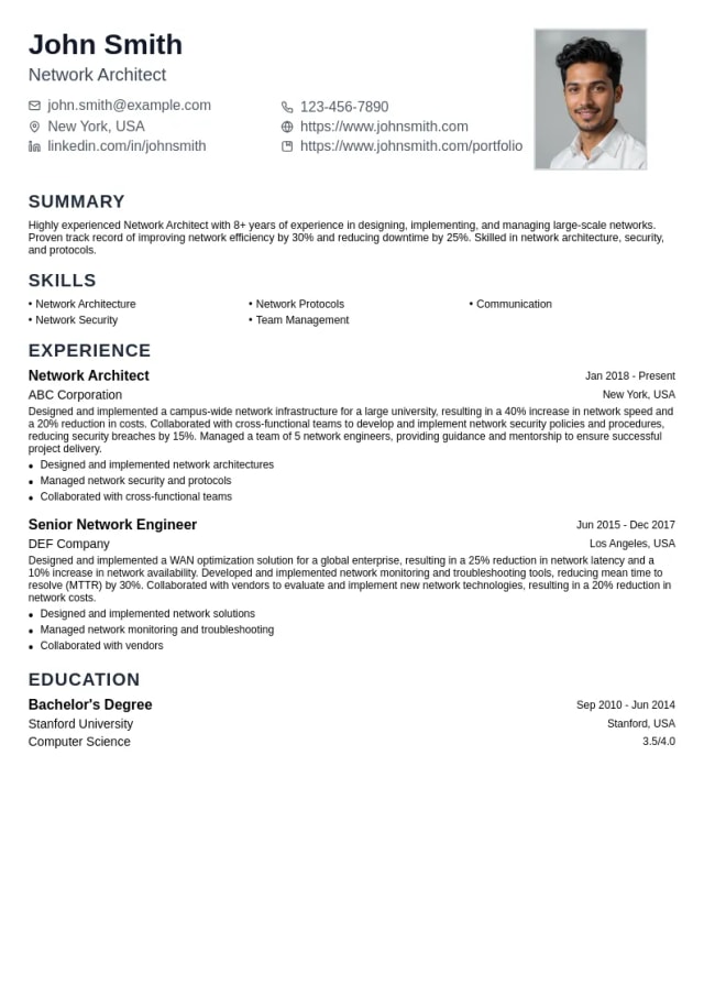Network Architect resume example