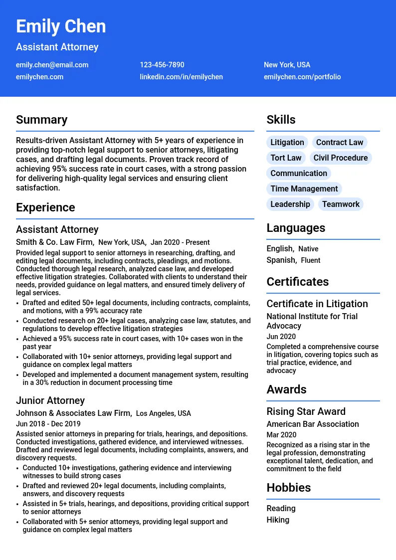 Assistant Attorney resume example