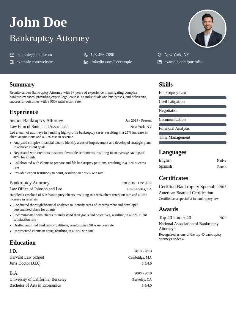 Bankruptcy Attorney resume example