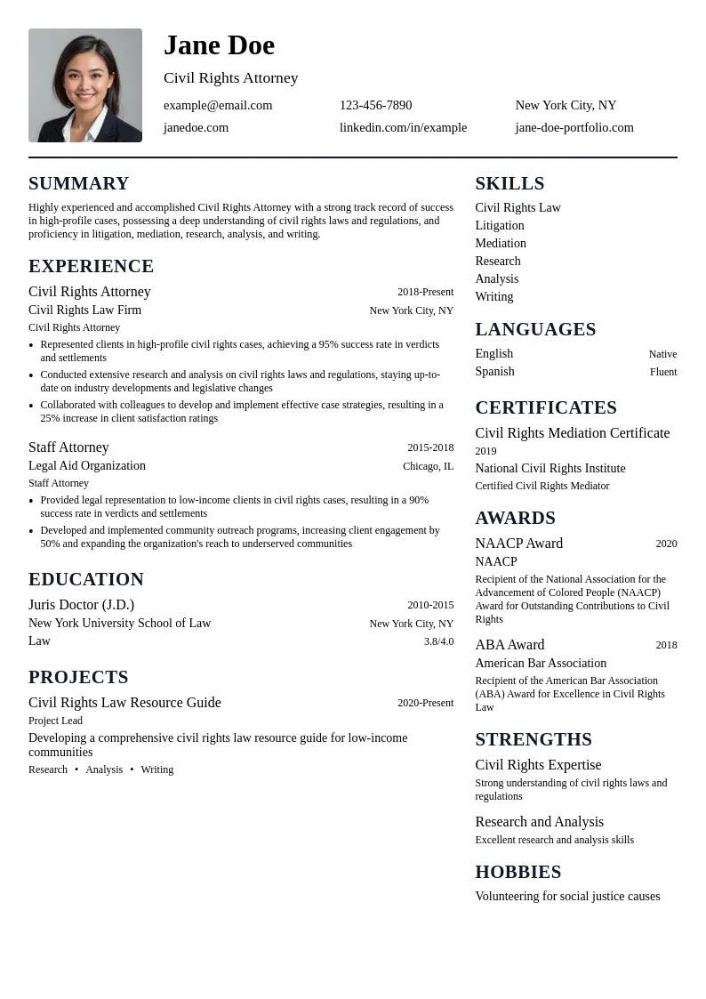 Civil Rights Attorney resume example