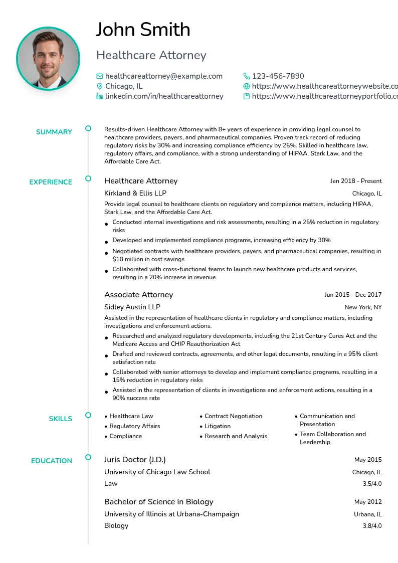 Healthcare Attorney resume example