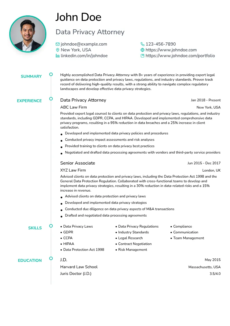 Data Privacy Attorney resume example