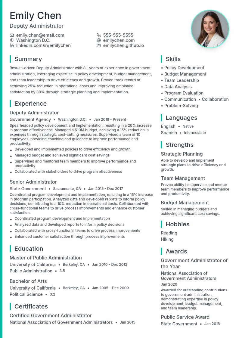Deputy Administrator resume example