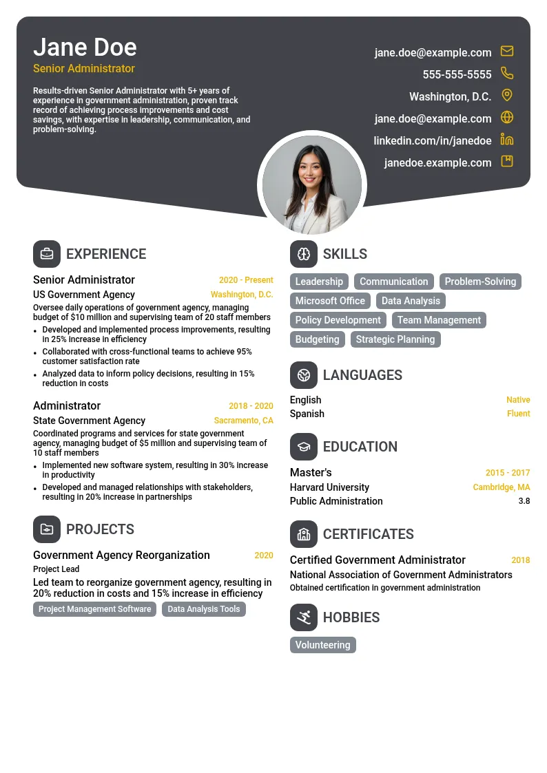 Senior Administrator resume example