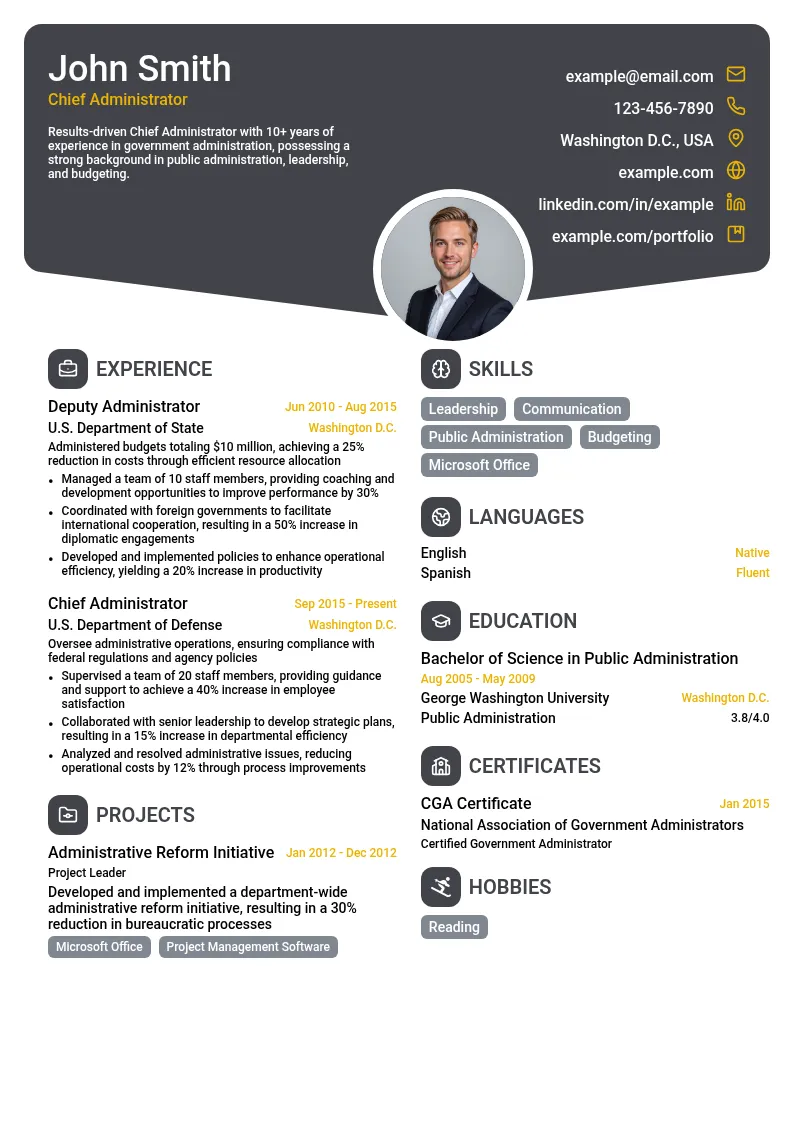 Chief Administrator resume example
