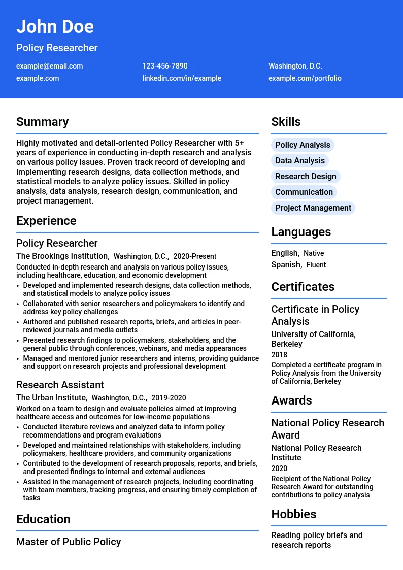Policy Researcher resume example