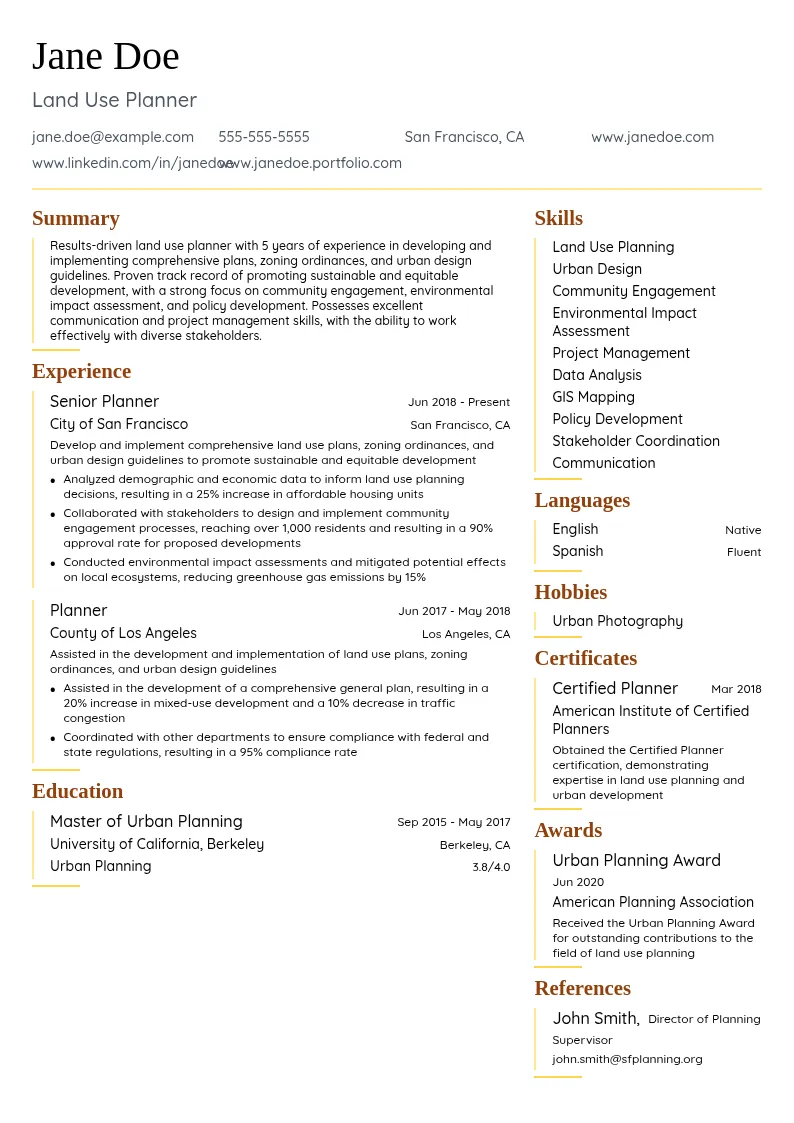 Land Use Planning resume example