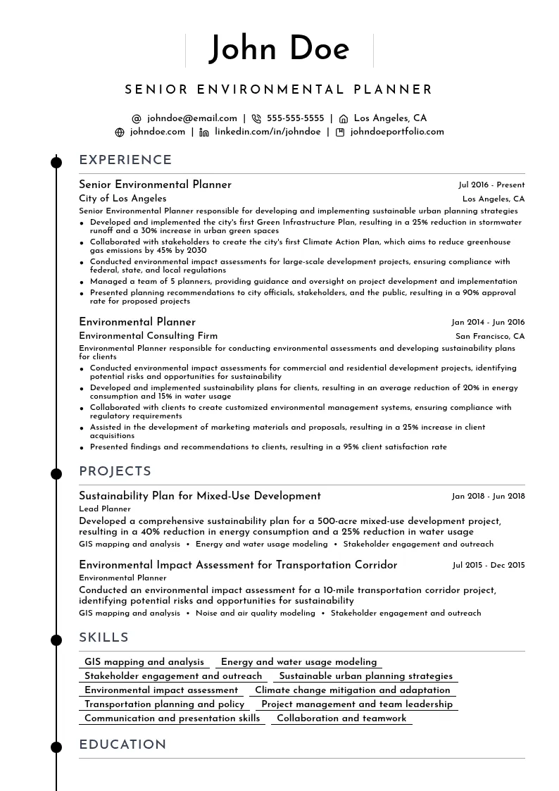 Environmental Planning resume example