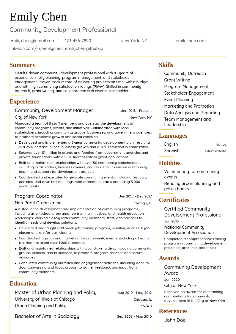 Community Development resume example