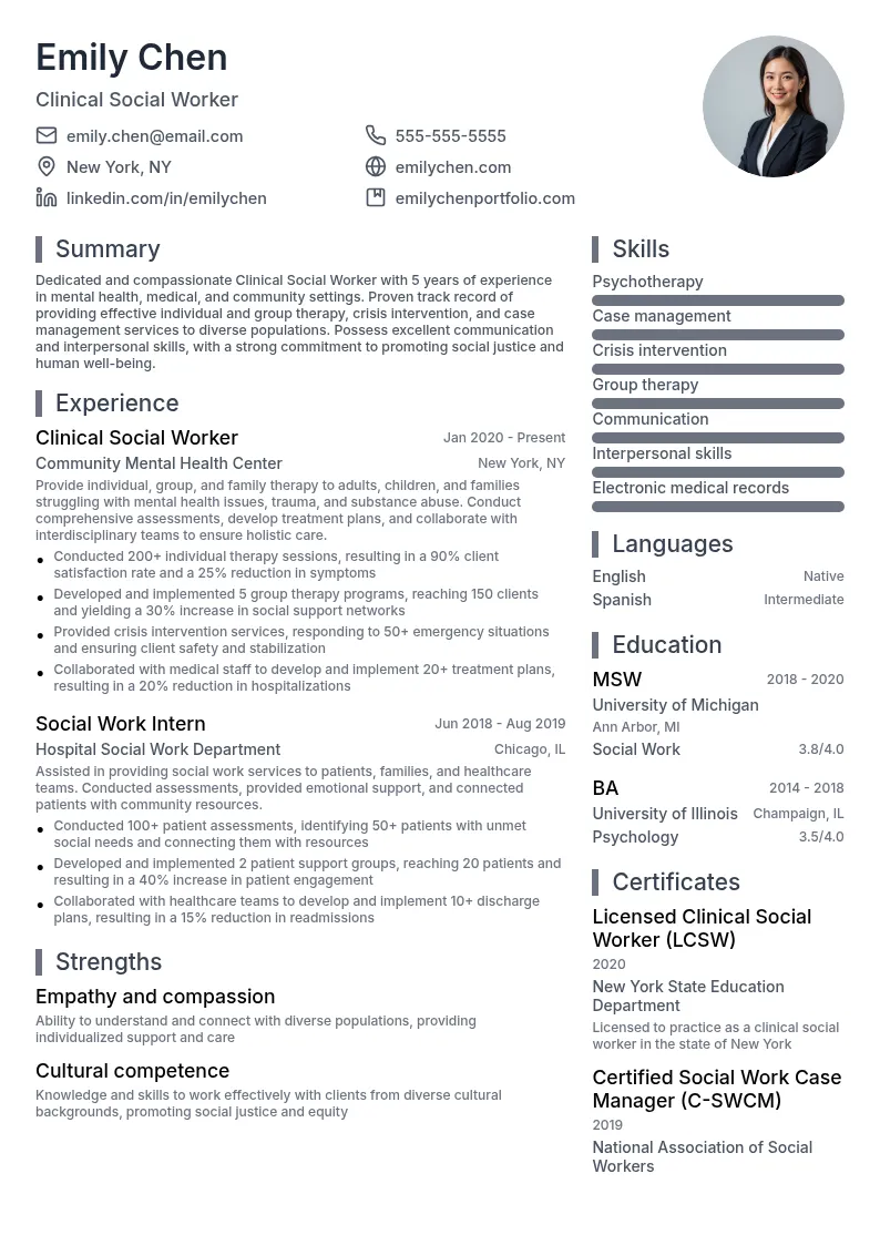 Clinical Social Worker resume example
