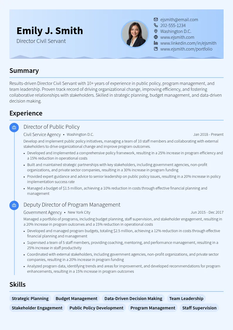 Director Civil Servant resume example