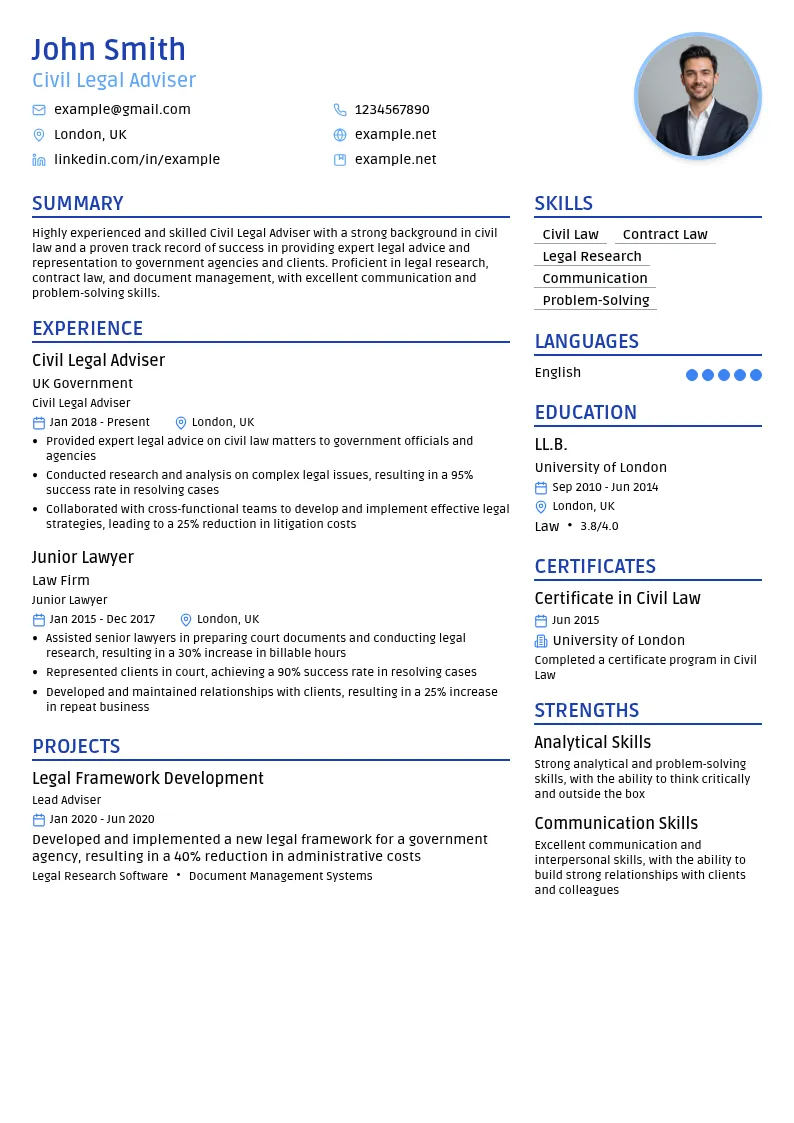 Civil Legal Adviser resume example