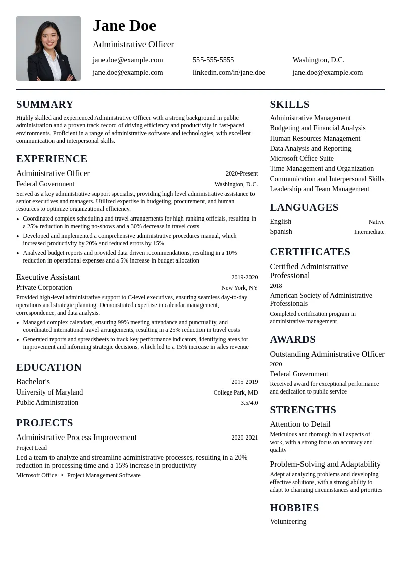 Administrative Officer resume example