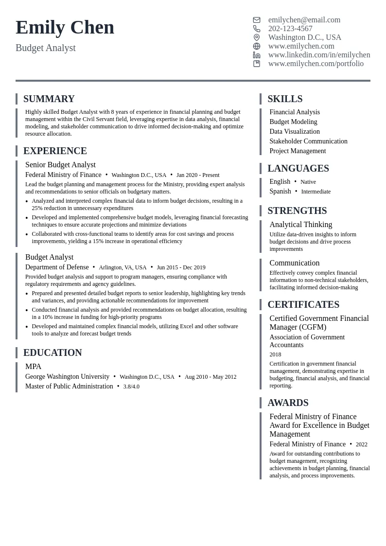 Budget Analyst resume example