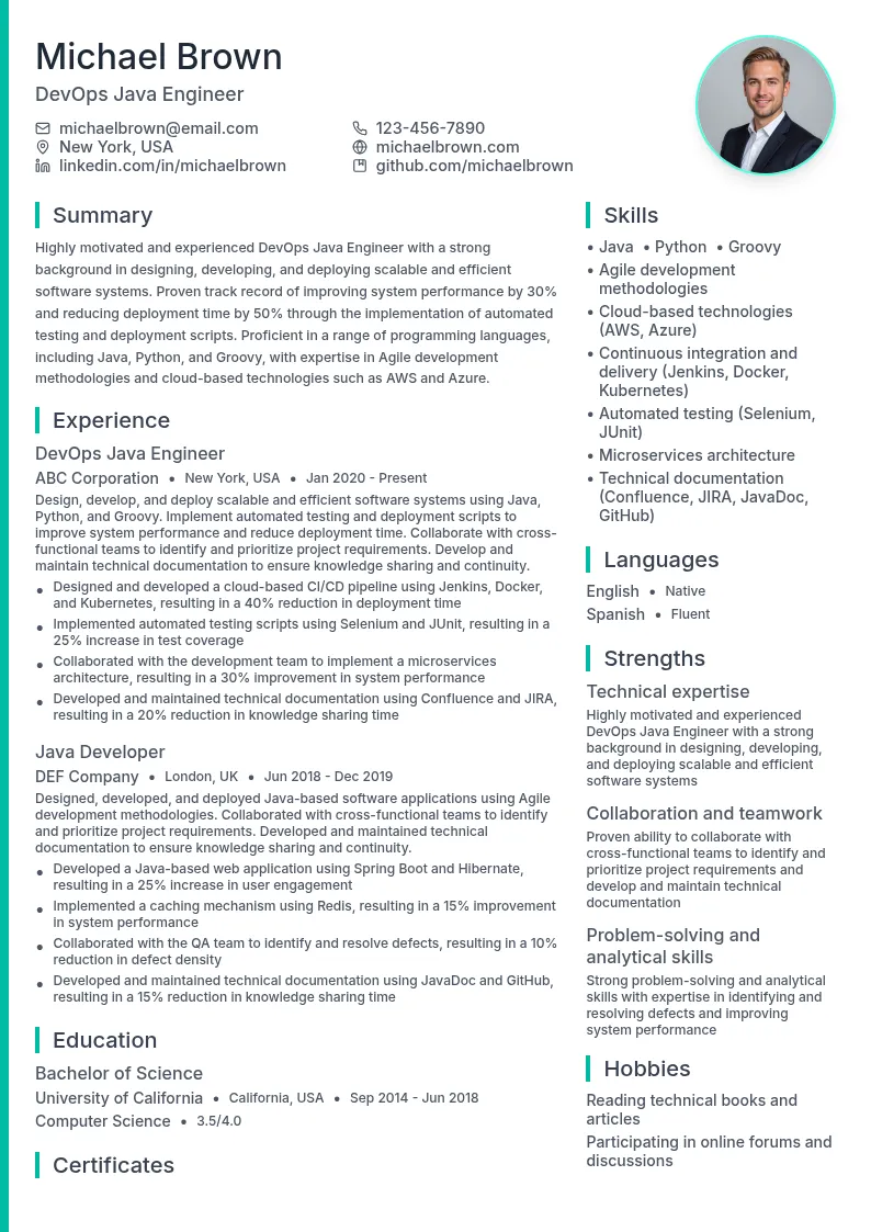 DevOps Java Engineer resume example