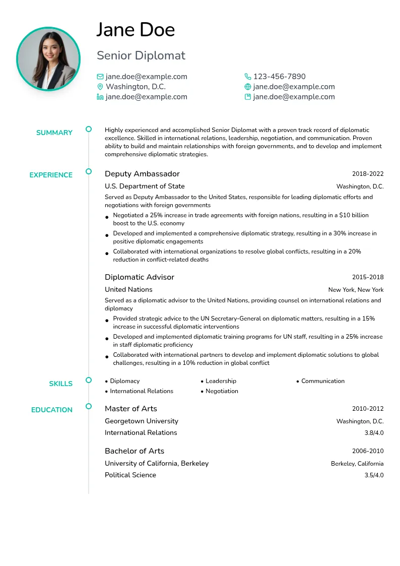 Senior Diplomat resume example