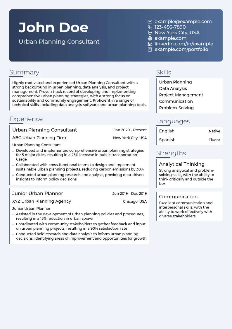 Urban Planning Consultant resume example