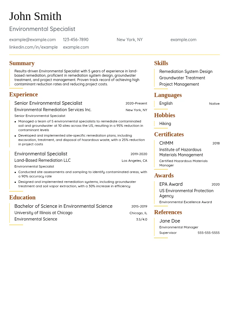 Land-Based Remediation resume example
