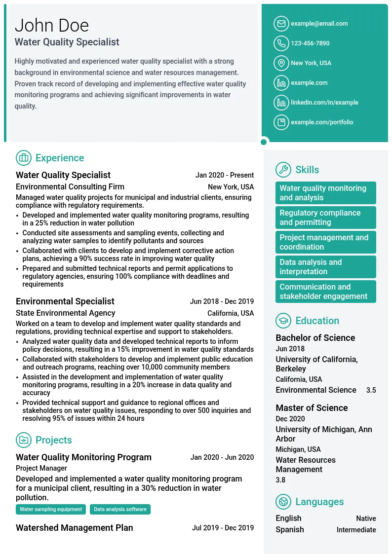 Water Quality Management resume example