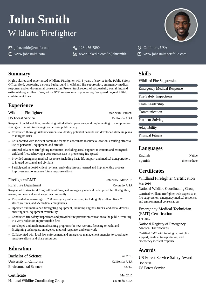 Wildland Firefighter resume example