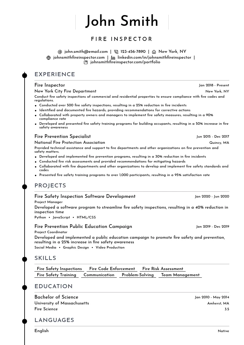 Fire Inspector resume example