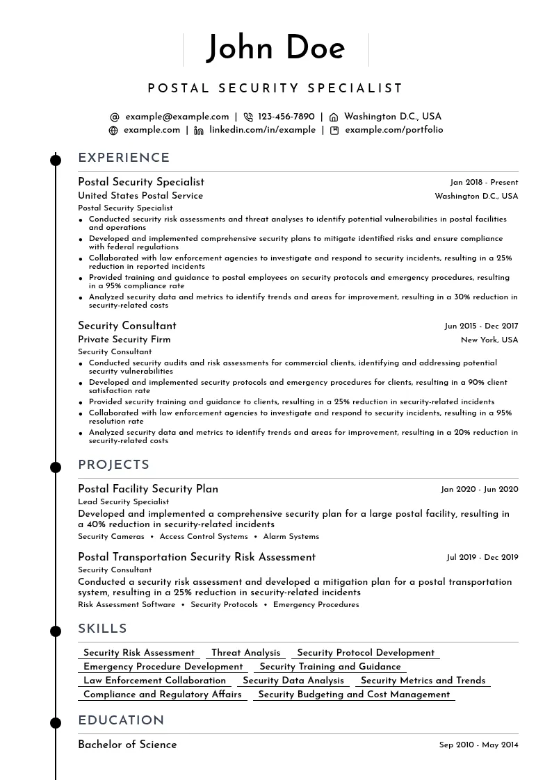 Postal Security Specialist resume example