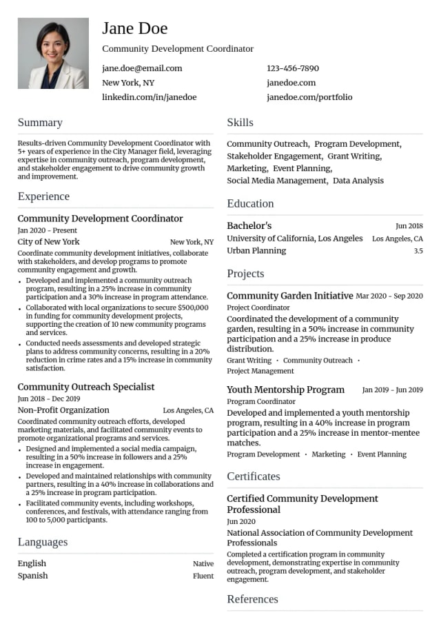 Community Development Coordinator resume example