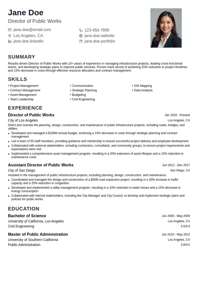 Director of Public Works resume example