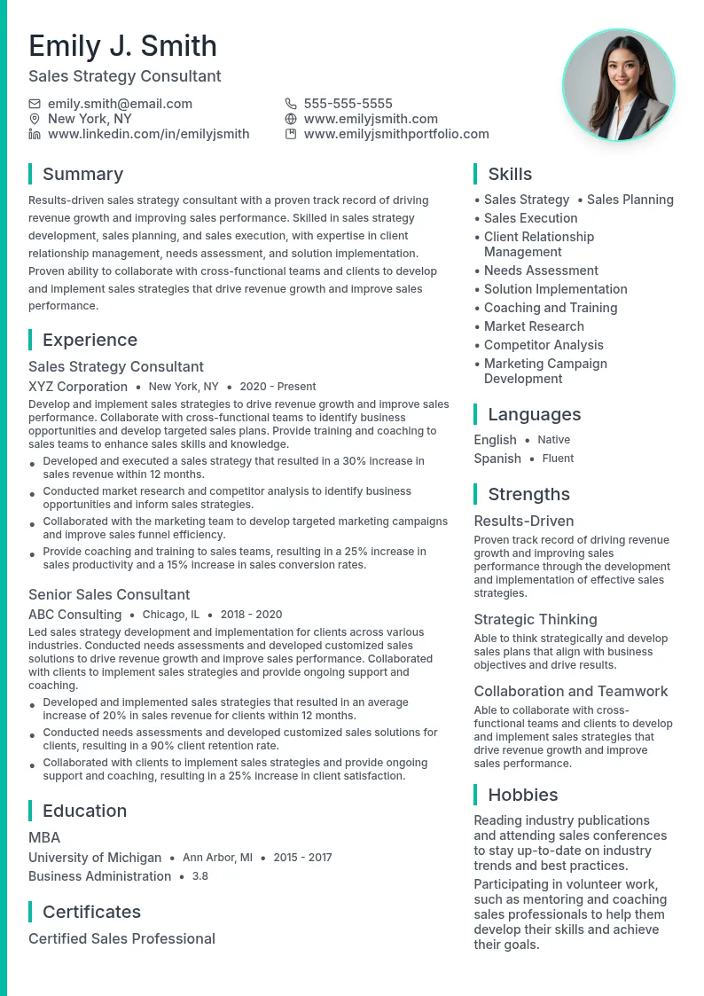 Sales Strategy Consultant resume example