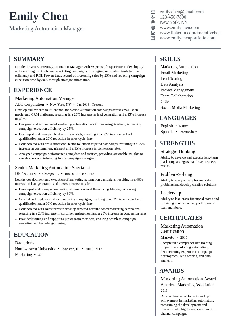 Marketing Automation Manager resume example
