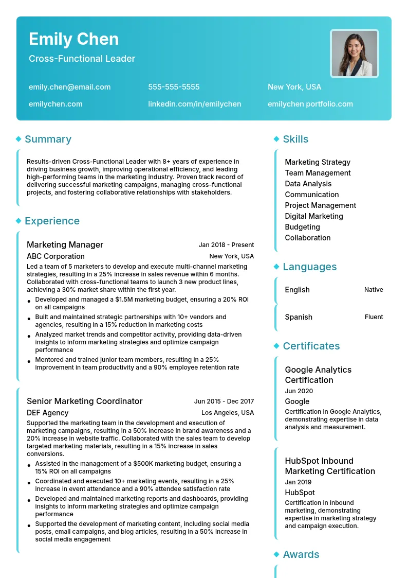 Cross-Functional Leader resume example
