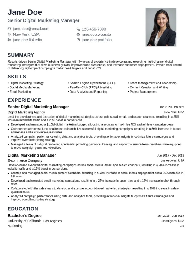 Senior Digital Marketing Manager resume example