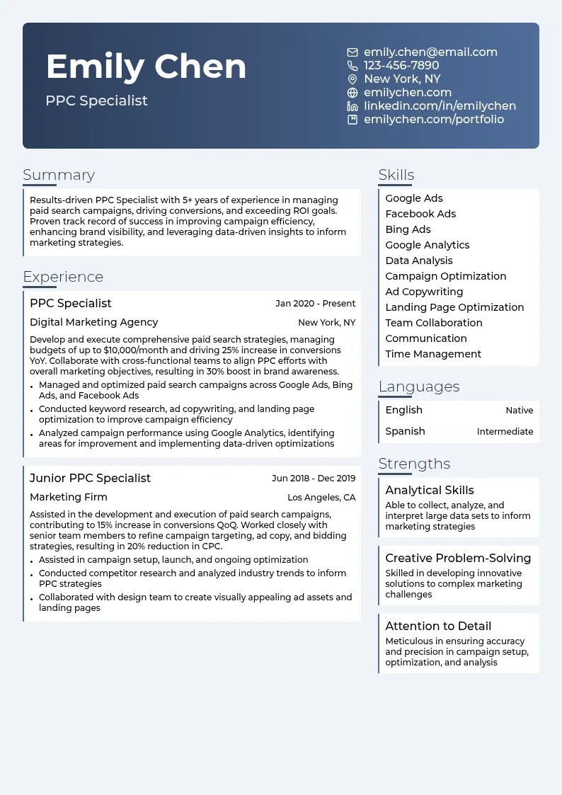 PPC Specialist resume example