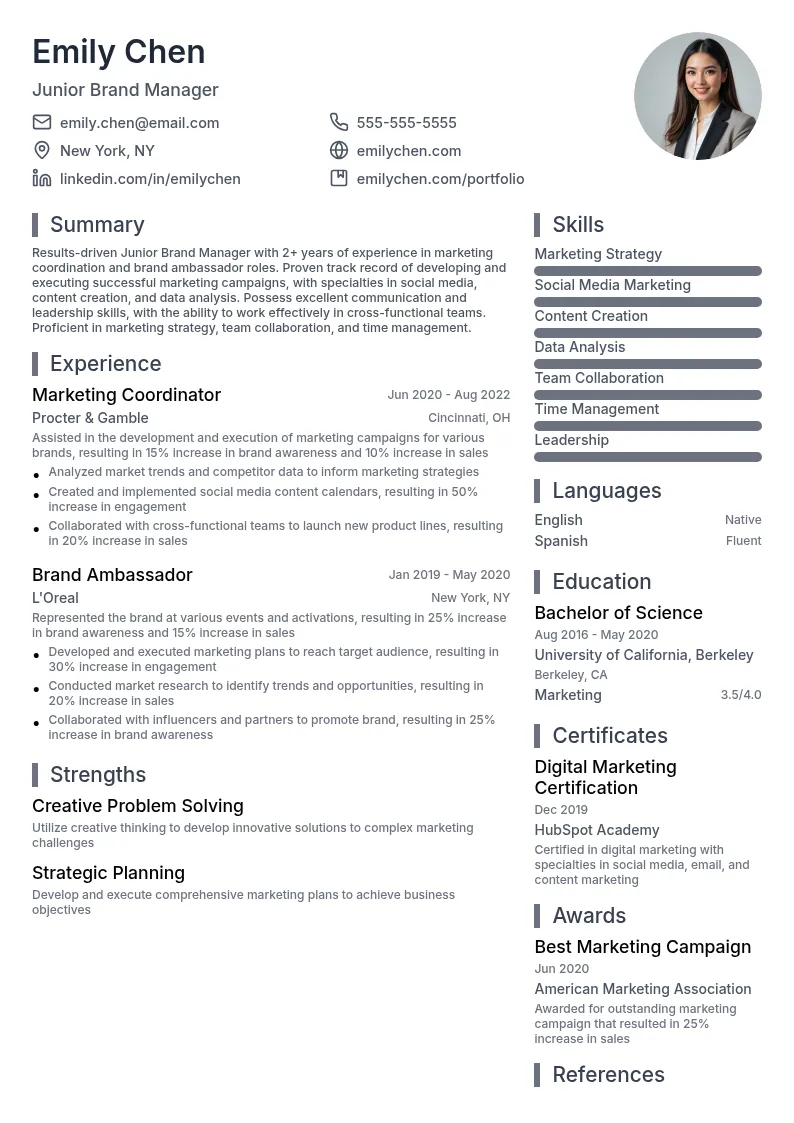 Junior Brand Manager resume example
