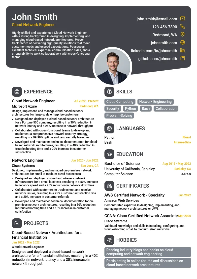 Cloud Network Engineer resume example
