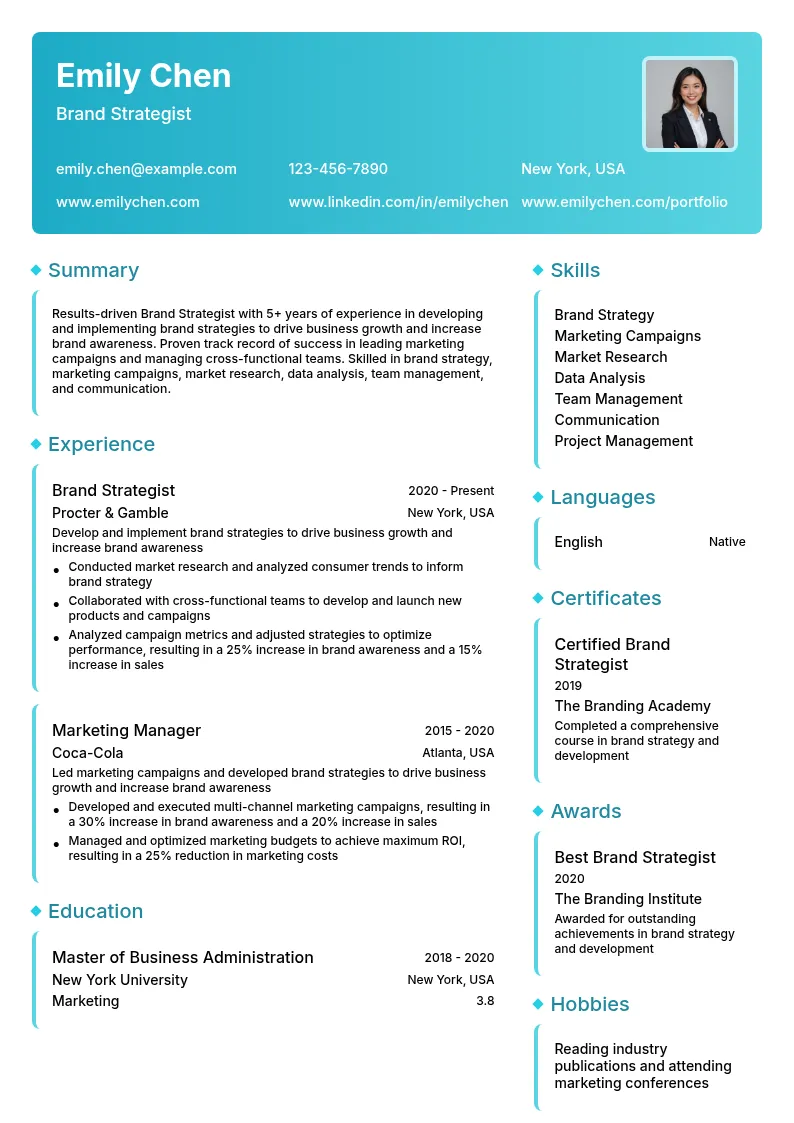 Brand Strategist resume example