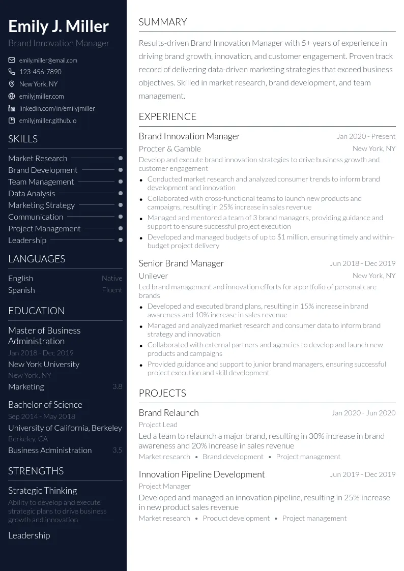 Brand Innovation Manager resume example