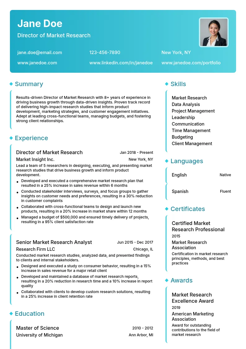 Director of Market Research resume example