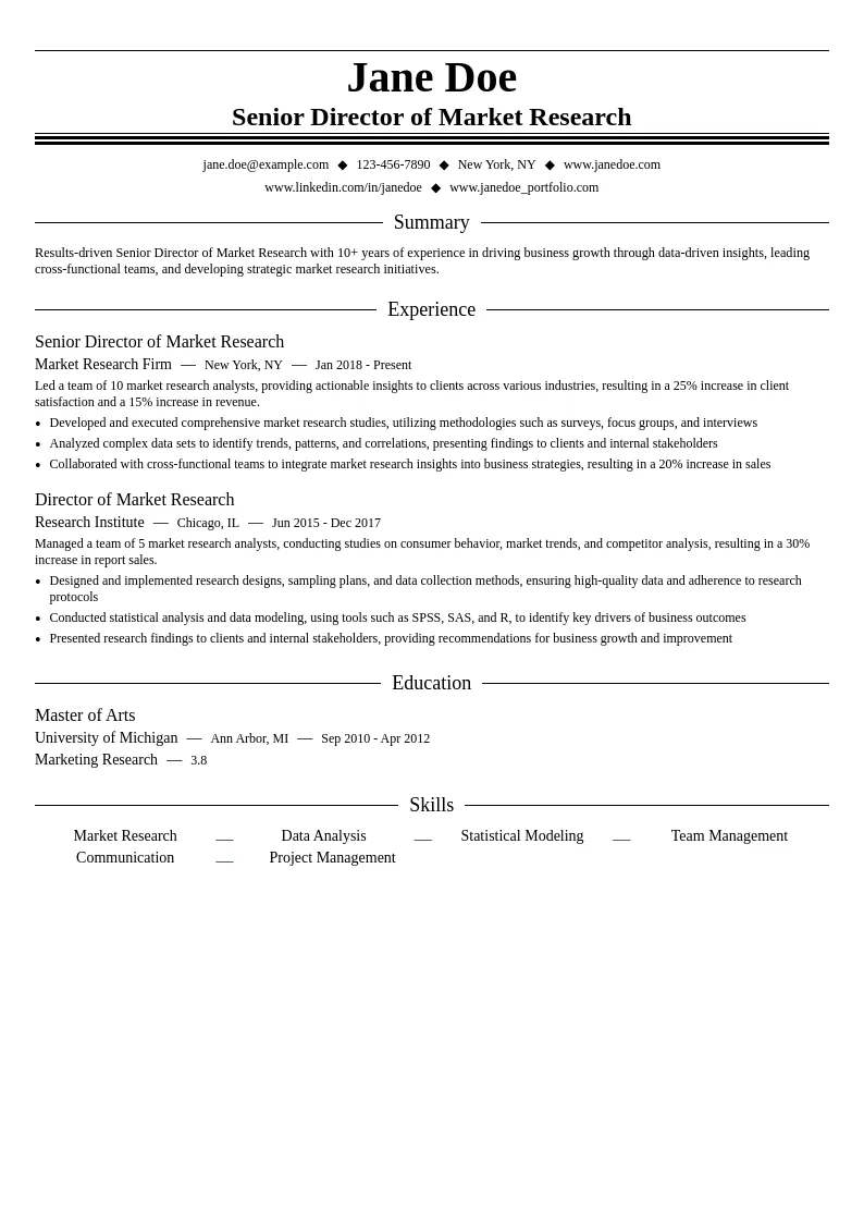 Senior Director of Market Research resume example