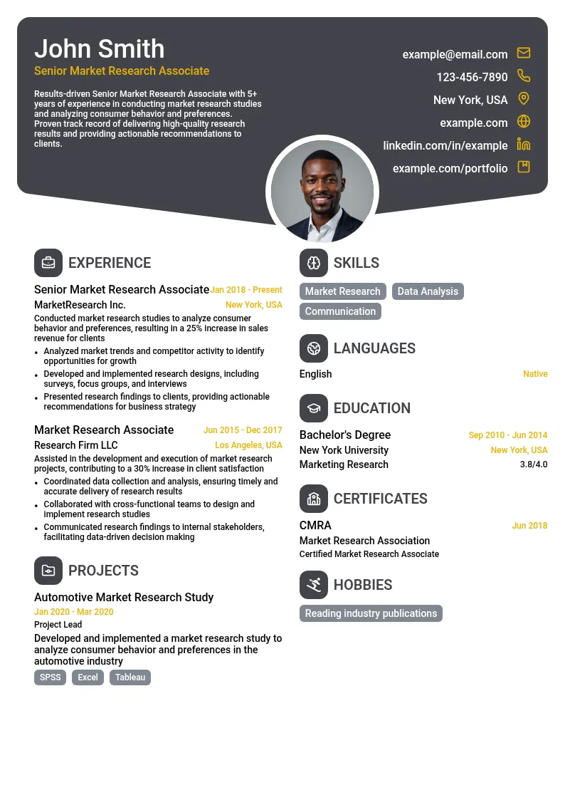 Senior Market Research Associate resume example
