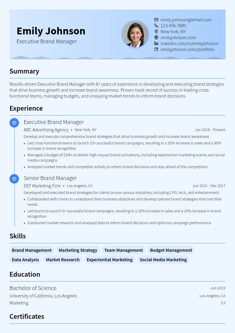Executive Brand Manager resume example