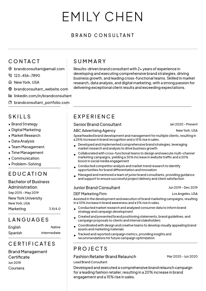 Brand Consultant resume example