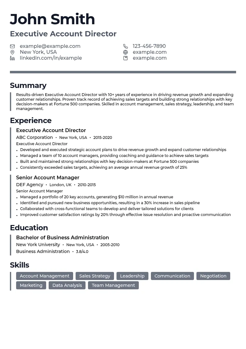 Executive Account Director resume example