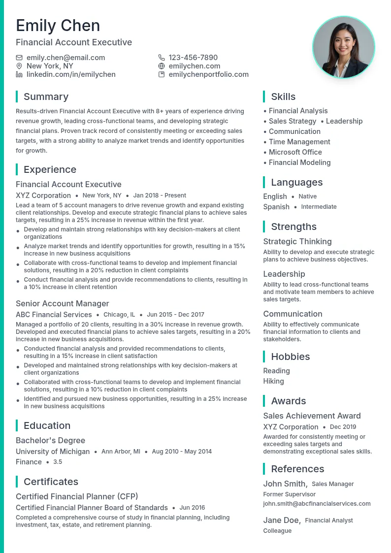 Financial Account Executive resume example