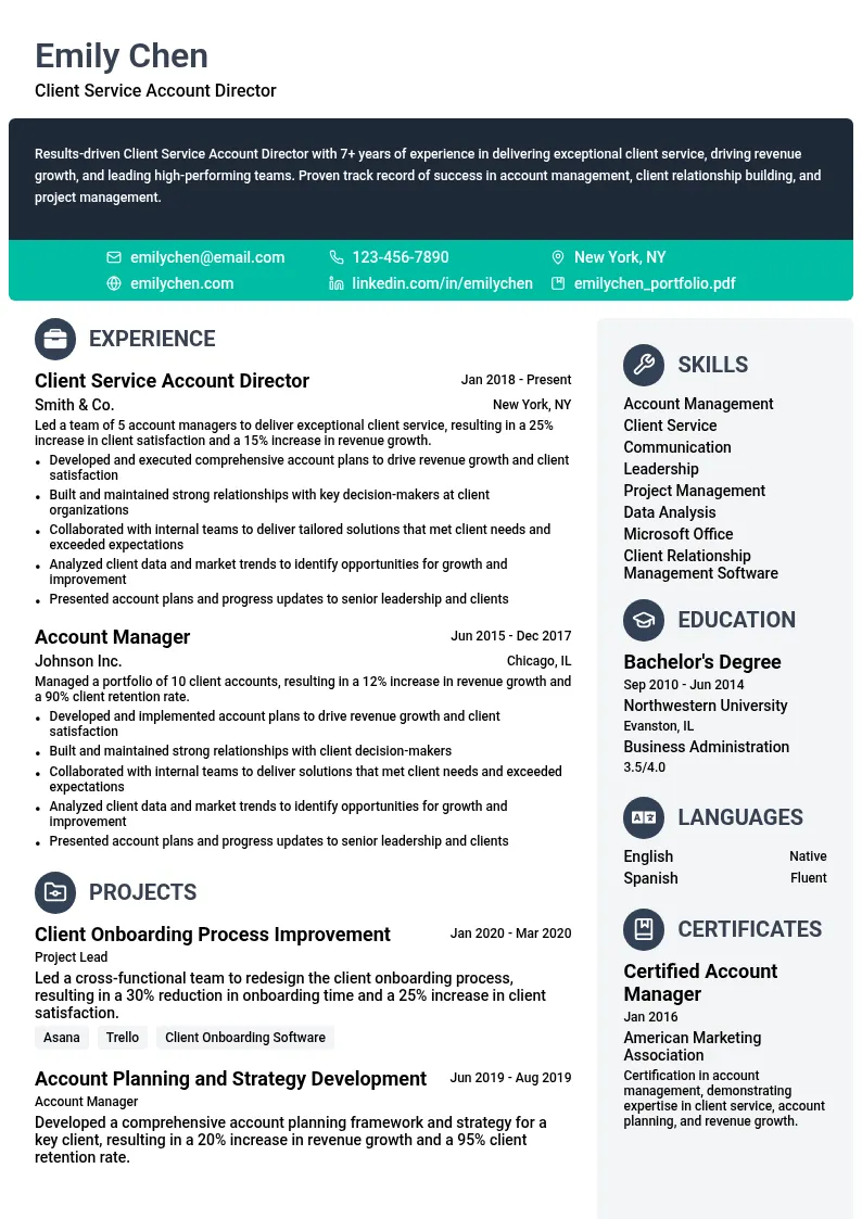 Client Service Account Director resume example