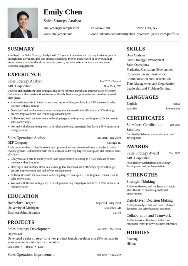 Sales Strategy Analyst resume example
